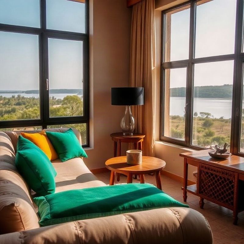 Interior of a furnished Milimani apartment with bright natural light and emerald accents